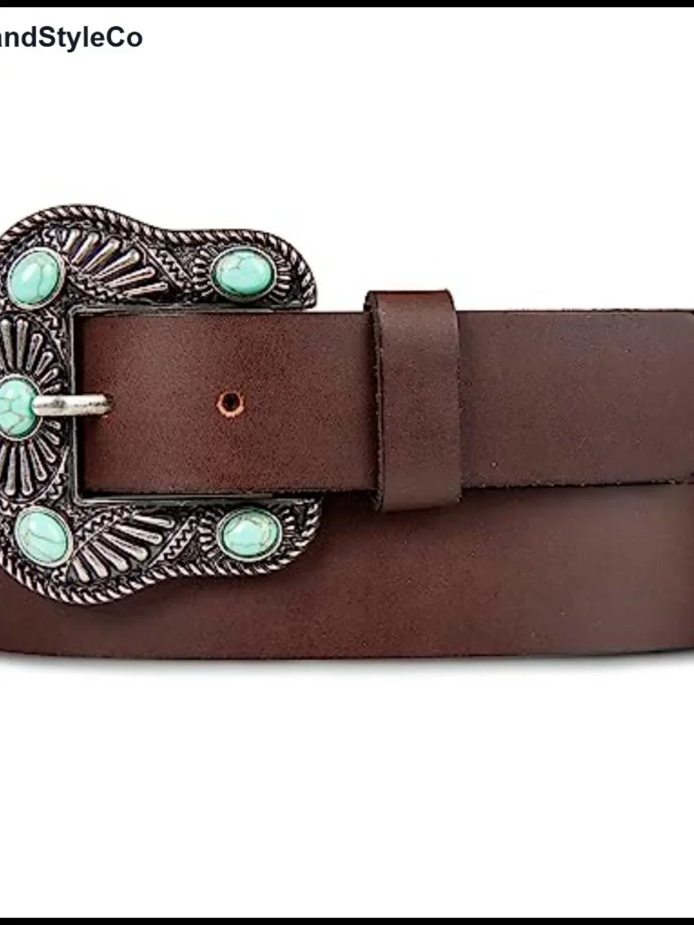 Western Leather Belt with Turquoise Studded Buckle